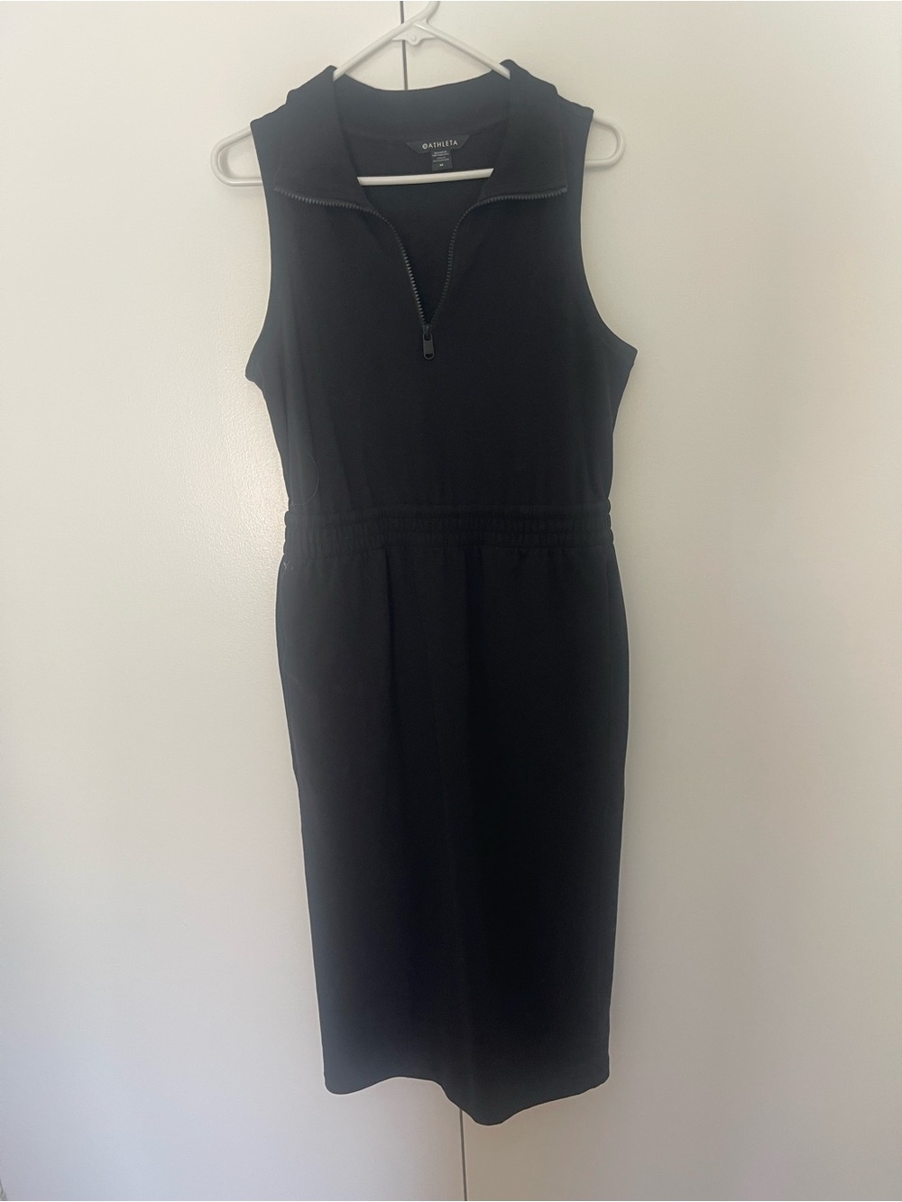 Athleta Black Sleeveless Zip-Front Midi Dress